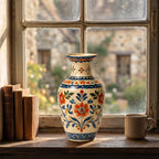 Mediterranean Hand-Painted Floral Folk Art Ceramic Vase