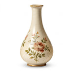 Elegant Vintage Hand-Painted Blush Rose Ceramic Teardrop Vase