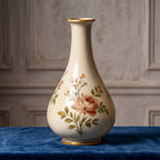 Elegant Vintage Hand-Painted Blush Rose Ceramic Teardrop Vase