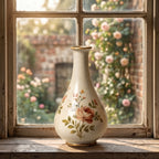 Elegant Vintage Hand-Painted Blush Rose Ceramic Teardrop Vase