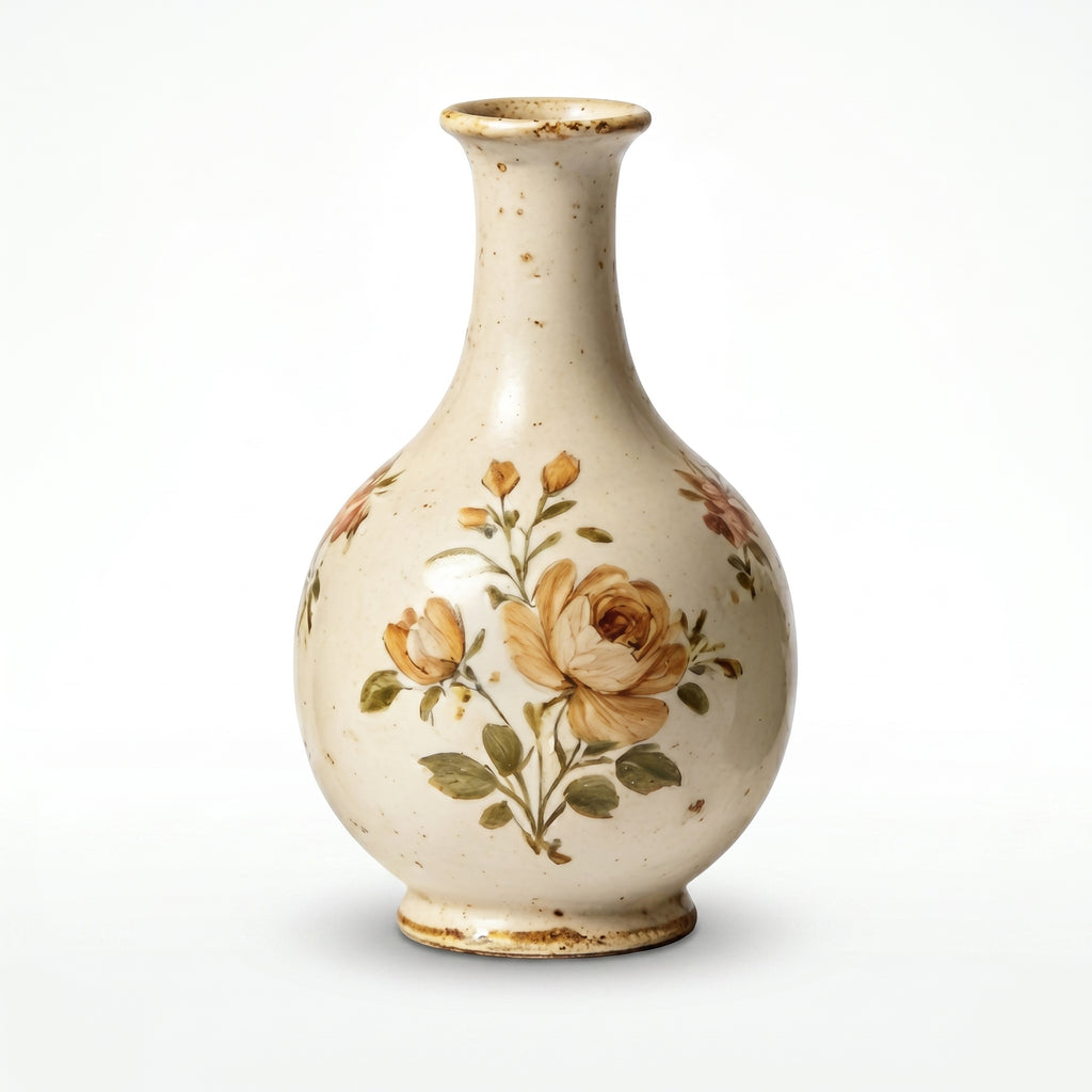 Vintage Rustic Golden Rose Hand-Painted Ceramic Vase