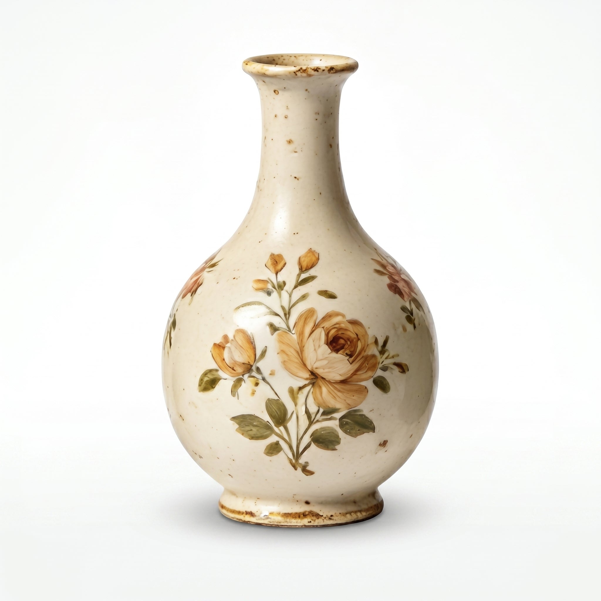 Vintage Rustic Golden Rose Hand-Painted Ceramic Vase