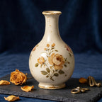 Vintage Rustic Golden Rose Hand-Painted Ceramic Vase