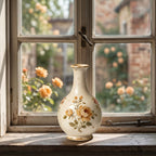 Vintage Rustic Golden Rose Hand-Painted Ceramic Vase