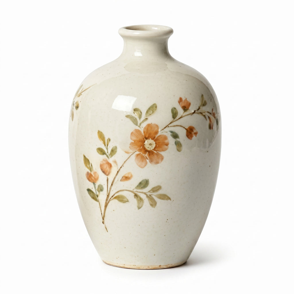 Elegant Vintage Hand-Painted Apricot Floral Ceramic Vase