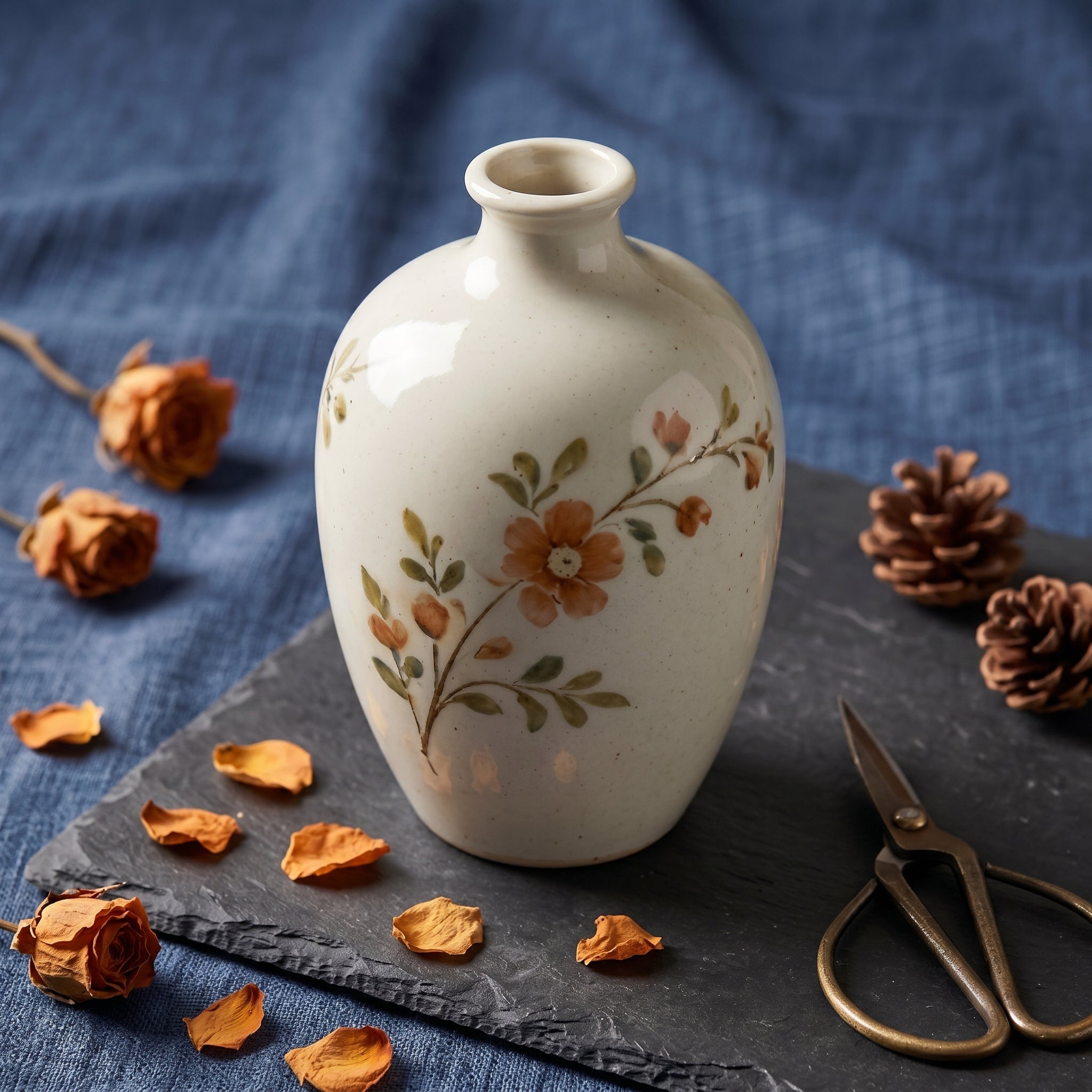 Elegant Vintage Hand-Painted Apricot Floral Ceramic Vase