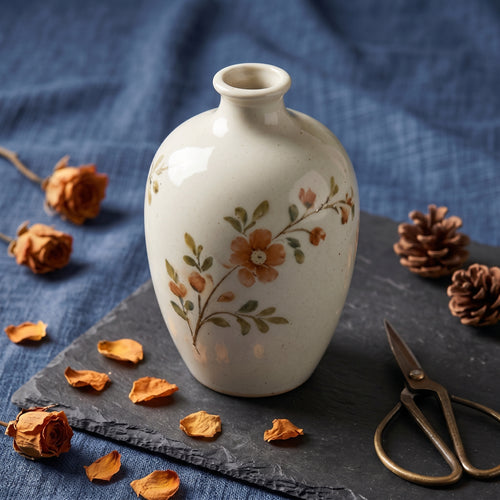 Elegant Vintage Hand-Painted Apricot Floral Ceramic Vase
