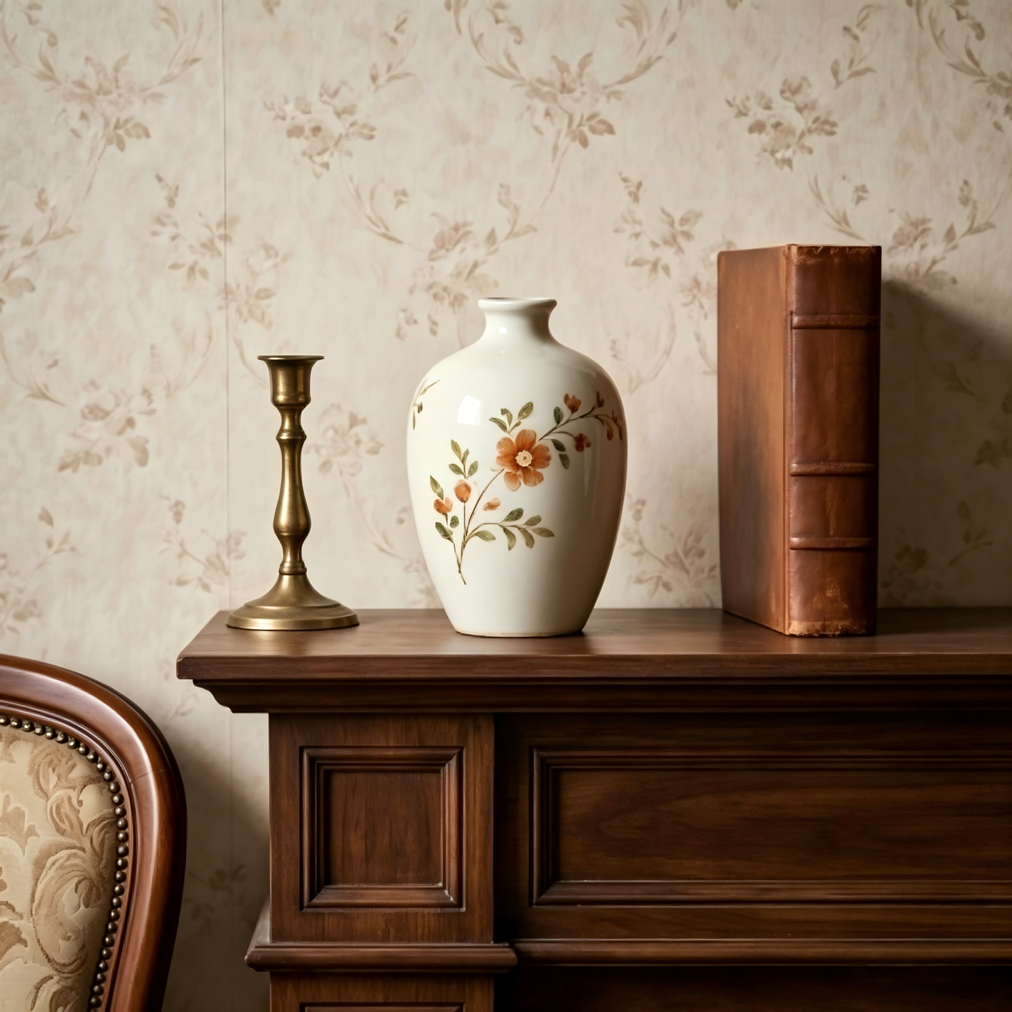 Elegant Vintage Hand-Painted Apricot Floral Ceramic Vase