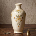Elegant Vintage Hand-Painted Ochre Floral Cream Ceramic Vase