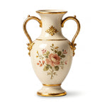 Opulent Neoclassical Gilded Twin-Handle Floral Ceramic Vase