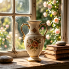 Opulent Neoclassical Gilded Twin-Handle Floral Ceramic Vase