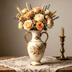 Opulent Neoclassical Gilded Twin-Handle Floral Ceramic Vase