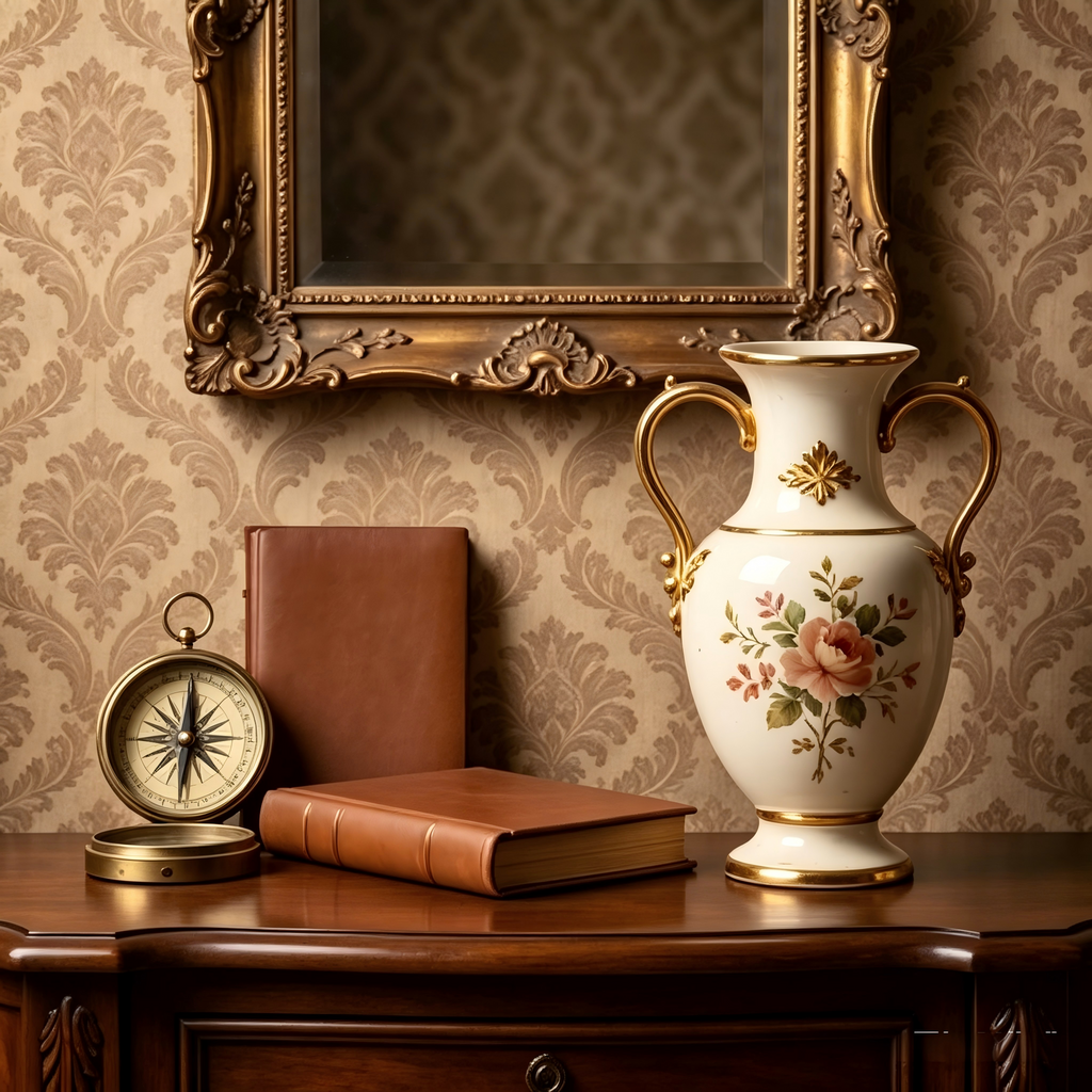 Opulent Neoclassical Gilded Twin-Handle Floral Ceramic Vase