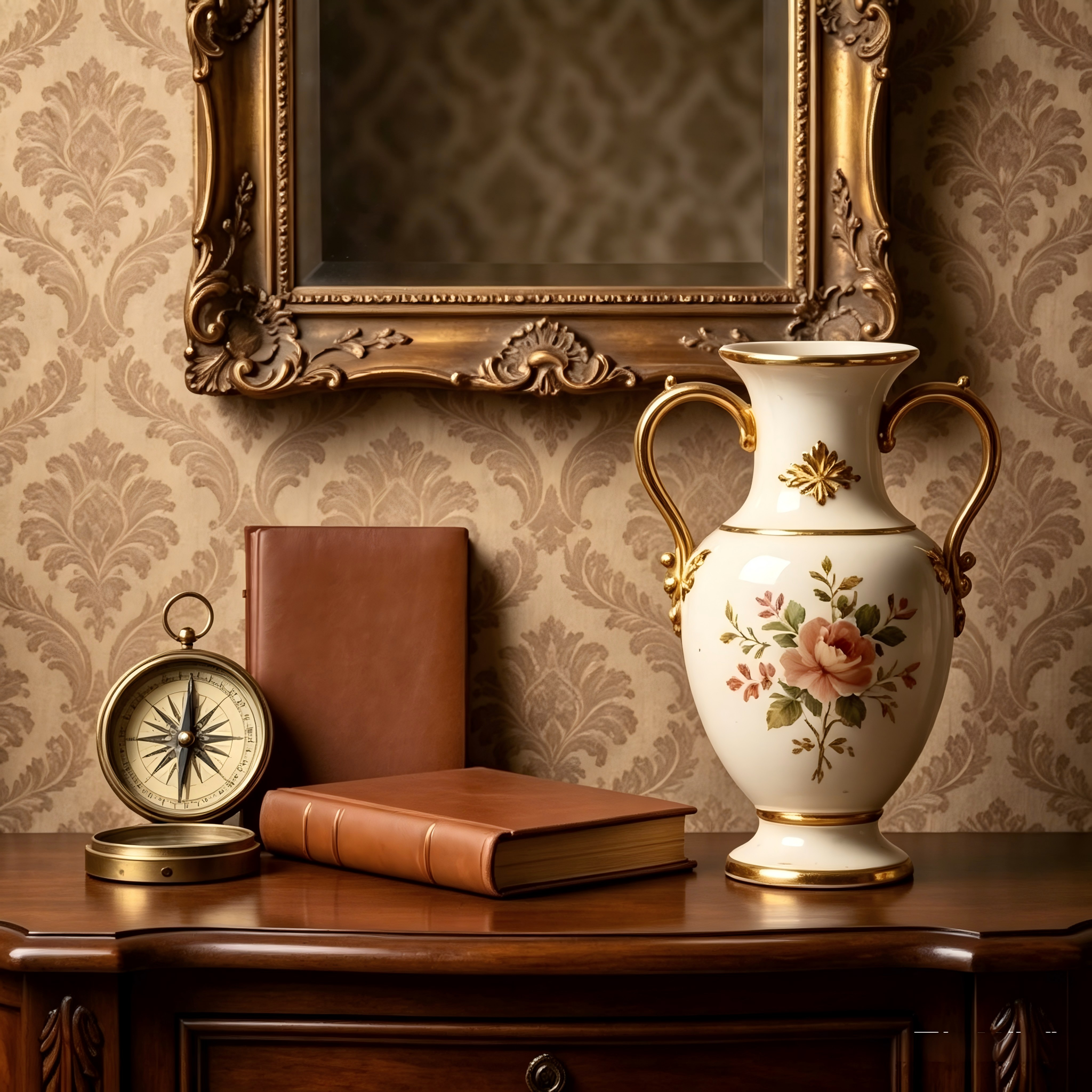 Opulent Neoclassical Gilded Twin-Handle Floral Ceramic Vase