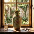 Elegant Vintage Celadon Crackle Glaze Gilded Rose Ceramic Vase