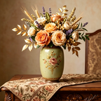 Elegant Vintage Celadon Crackle Glaze Gilded Rose Ceramic Vase