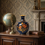 Opulent Cobalt Blue and Gold Floral Ceramic Vase