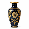 Opulent Cobalt Blue and Gilded Floral Ceramic Vase