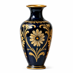 Opulent Cobalt Blue and Gilded Floral Ceramic Vase