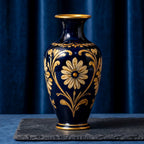 Opulent Cobalt Blue and Gilded Floral Ceramic Vase