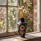 Opulent Cobalt Blue and Gilded Floral Ceramic Vase