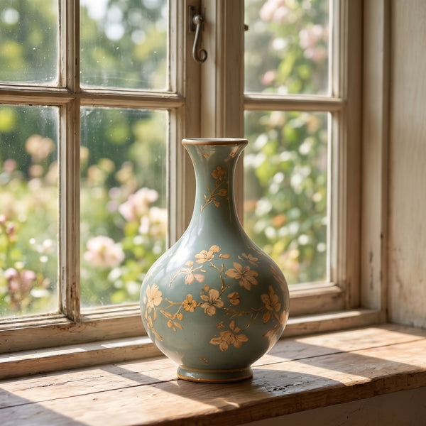 Exquisite Vintage Sage Green Ceramic Vase