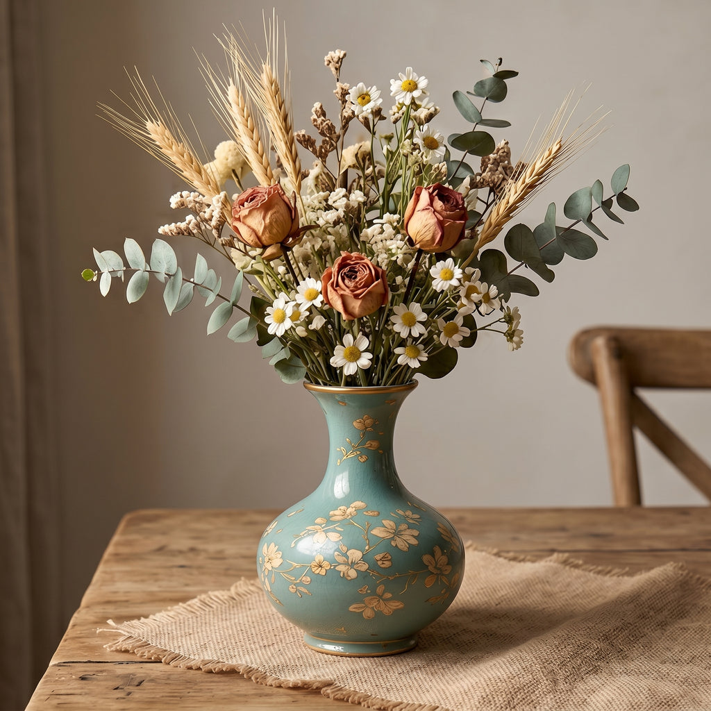 Exquisite Vintage Sage Green Ceramic Vase