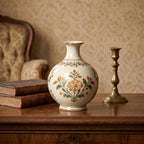 Vintage Hand-Painted Botanical Cream Ceramic Vase