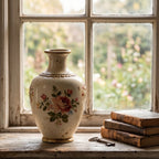 Romantic Antique-Style Distressed Floral Rose Ceramic Vase