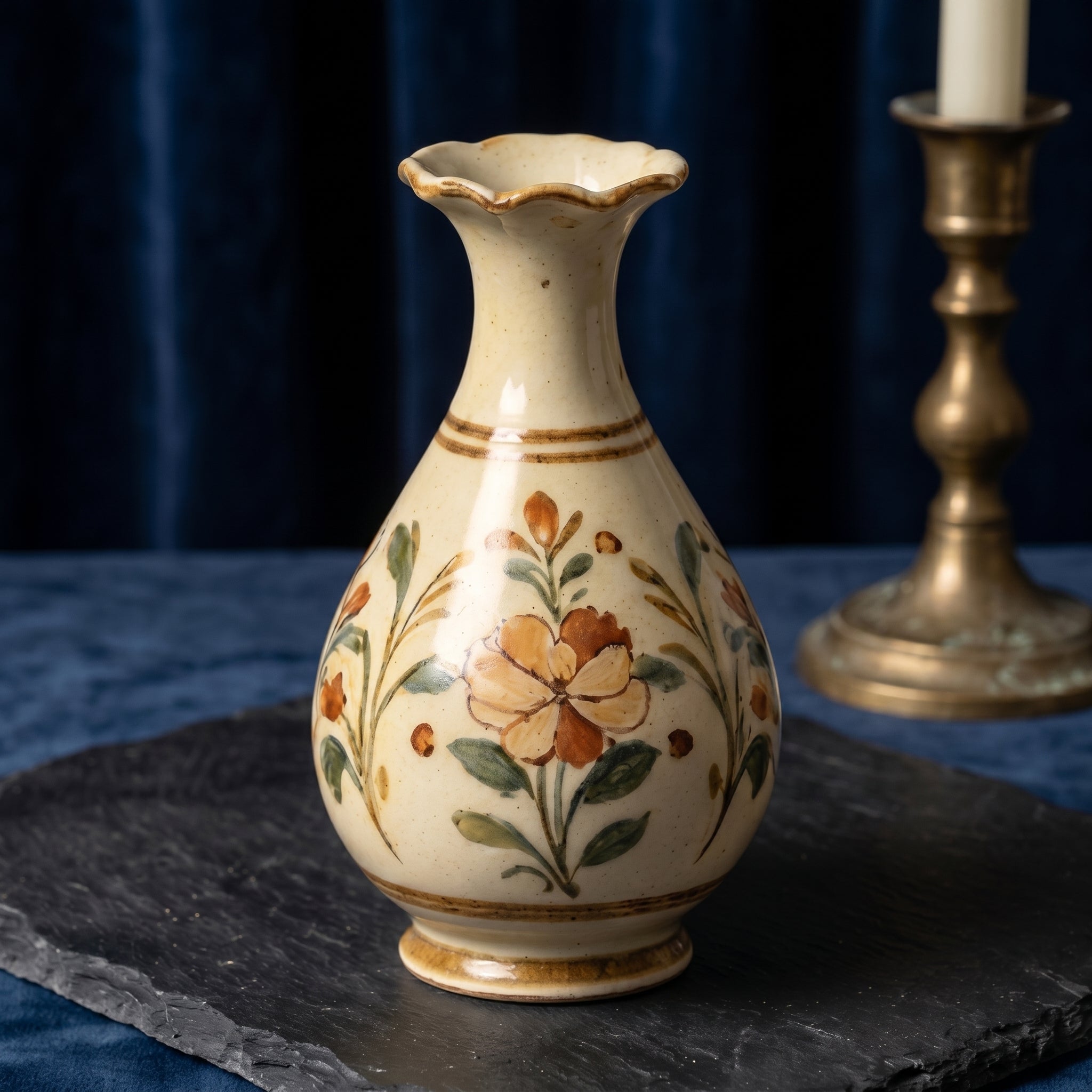 Elegant Vintage Rustic Hand-Painted Floral Ceramic Vase