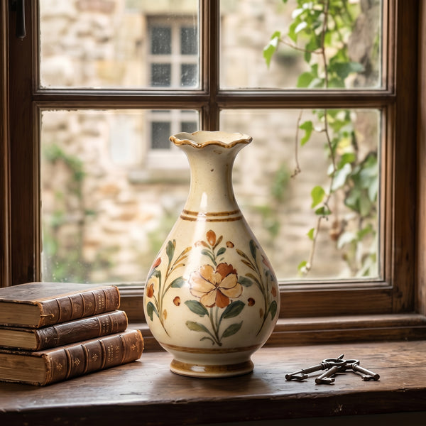 Elegant Vintage Rustic Hand-Painted Floral Ceramic Vase