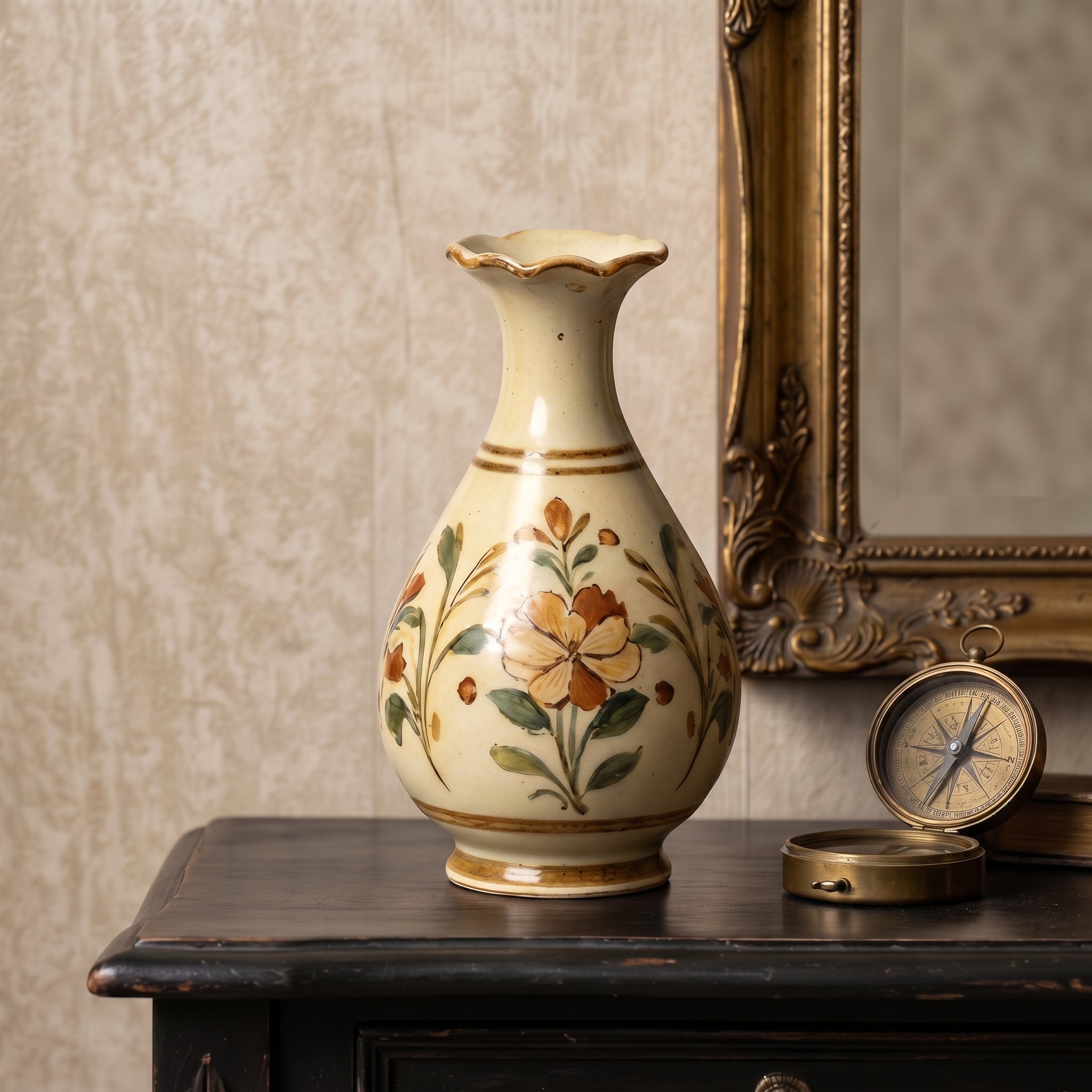 Elegant Vintage Rustic Hand-Painted Floral Ceramic Vase